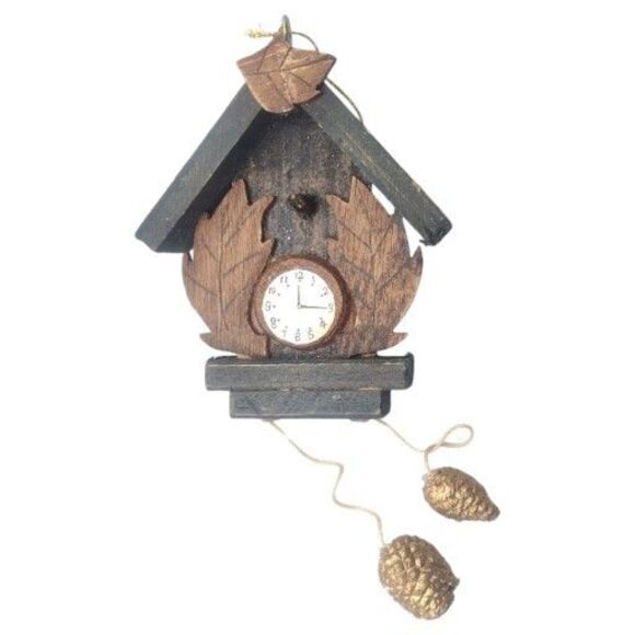 Vintage Rustic Folk Art Cuckoo Clock Christmas Ornament Wood Autumn Winter 9" - Picture 1 of 9